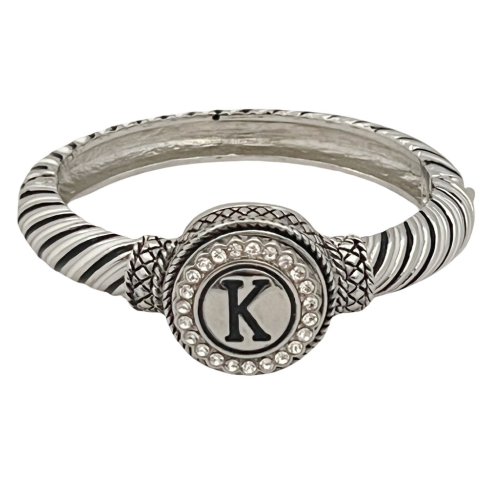 Silver Snap Initial K Crystal Interchangeable Charm Stacking Bracelet